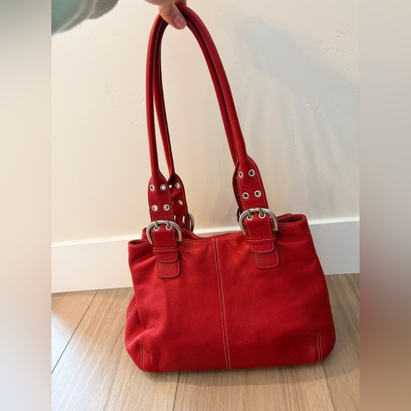 Tignanello Handbags - Tignanello Red Pebbled Leather Shoulder Bag